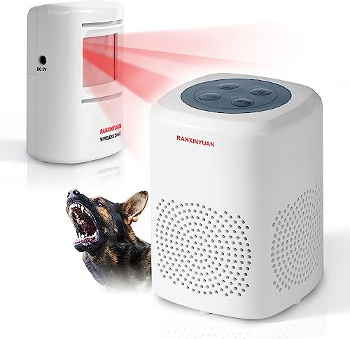 RANXINYUAN Barking Dog Motion Sensor-Pir Human Body Dog Barking Alarm Realistic Wireless Loud 1000Ft Door Chimes Home Security 1 Receiver 1 Motion Dectector Driveway Alarm Kit…