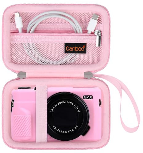Canboc Tragetasche für Canon PowerShot G7 X Mark II/G7 X Mark III/G5 X Mark II.G7X Digitalkamera, Point and Shoot Vlogging Kameratasche, Reißverschluss Mesh Tasche passt USB Kabel, Batterien, Rosa
