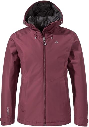 Schöffel Damen Ins Jacket Style Wildkar WMS, wetterfeste, wärmende Outdoorjacke mit 2-Wege-Stretch, atmungsaktiver, wasserdichter Anorak mit verstellbarer Kapuze, acai, 48