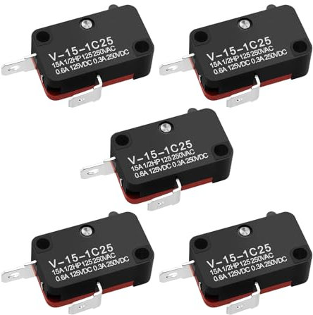 EMSea 5pcs V-15-1C25 Micro-interrupteur de Fin de Course 2 Broches Interrupteur à Bouton Instantané SPDT Micro-interrupteur à Action Rapide Adapté aux Équipements Électriques et Électroniques