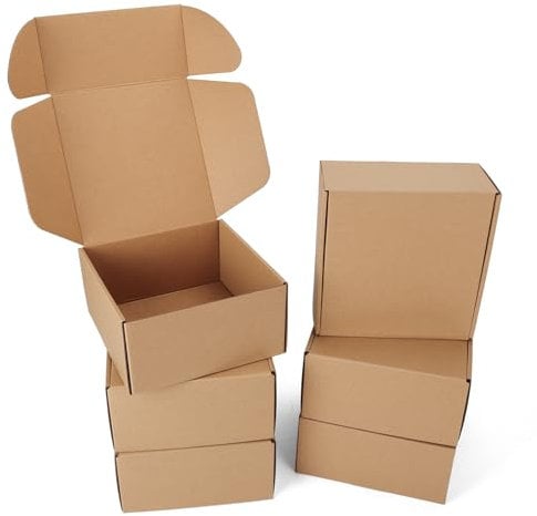 HORLIMER 6 Stück Versandkarton Klein Karton Box, 203x203x100 mm Mailer Boxen, Verpackungskartons aus Wellpappe für Warensendung, Geschenkbox, Faltkarton, Postkarton(Braun)