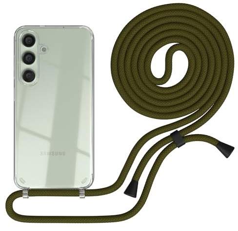 EAZY CASE - Handykette kompatibel mit Samsung Galaxy S24 Kette zum Umhängen für Galaxy S24 Hülle mit Band aus Silikon stoßfeste transparente Handyhülle als Fallschutz in Grün - Clips Schwarz