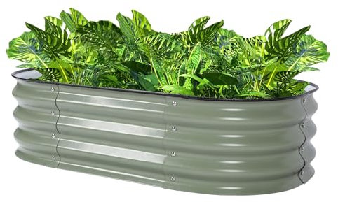 Mumusuki Hochbeet-Set, Ovaler, Großer Pflanzkasten aus Edelstahl 304 mit Blumenboden und Offenem, Hochbeet für Innenhöfe, Schulen, Kindergärten (hellgrün)