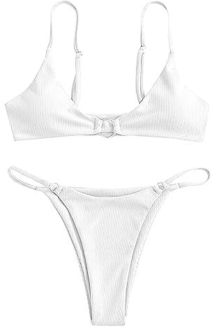 Dinglong Tunica Bikini Versatile da Donna con Anello in Tinta Unita da Donna (White, S)