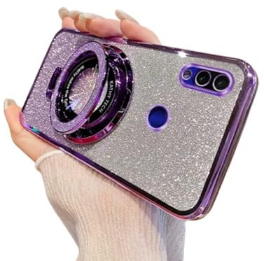 SIYOPINPFY Cover per Xiaomi Redmi Note 7 Custodia con Antiurto, per Donna di lusso Scintillante TPU Silicone Morbido Cover Protezione Fotocamera con Anello Supporto per Redmi Note 7 DS Viola