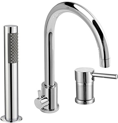 Robinet mitigeur de baignoire à 3 trous avec douchette à main Finition chromée