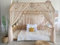 Baby Fancyroom Hausbett Himmel beige Betthimmel Deko Set Kinderzimmer für Kinderbett Baldachin Pompongirlande aus Premium Tüll für Hausbetten Hausbetthimmel (300cm, mit 5 goldenen Schmetterlingen)