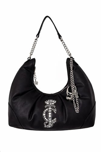 Juicy Couture Damen Crown Hobo Satchel Handtasche mit Kette Schultergurt Strass Logo (Chocoale)