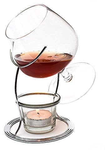 CKB LTD® Verre à Cognac Brandy Snifter Warmer Glass Stand Gift Set with Tealight Candle & Crome Holder Verres à Cognac et à dégustation
