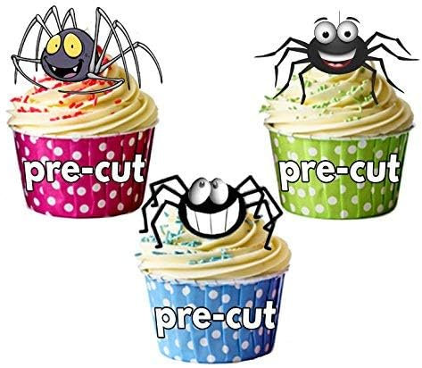 AK Giftshop PRE-CUT Happy Spiders Halloween Edible Cupcake Toppers/Cake Decorations (Pack of 12)