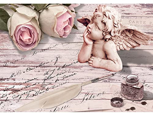 Runa Art Fototapete Vintage Blumen Engel 352 x 250 cm Vlies Tapeten XXL Moderne Wandtapete Wohnzimmer Schlafzimmer Rosa 9228011b