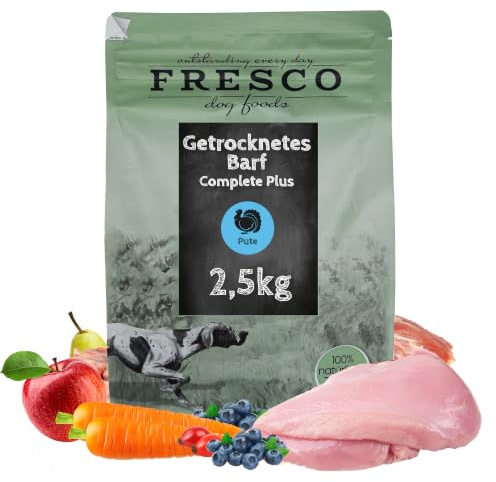 FRESCO Dog TrockenBarf für Hunde Pute 2,5kg | 100% frisch | Barf Complete | Getreidefrei & zuckerfrei | 80% Frischfleisch | BARF Hundefutter trocken ohne künstliche Zusätze | Aus Deutschland