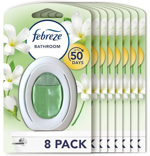 Febreze Bathroom Air Freshener, Odour Fighter, White Jasmine, 8 Items, Bathrooms Freshener & Odour Eliminator