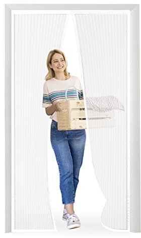 Moustiquaire porte Magnétique Moustiquaire sur Mesure de Porte,Rideau de Porte Antimoustique, pour Couloirs, Portes, Patio.Facile à installer le joint d'étanchéité, Blanc, 140 x 200 cm