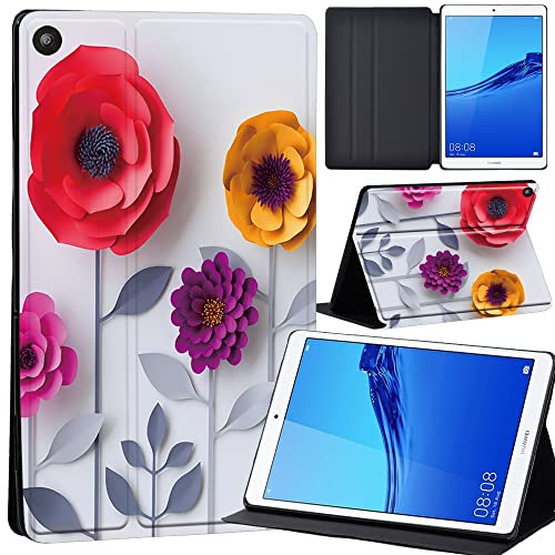 Huawei MediaPad M5 Lite 8 Tablet Cover, Ultra Slim Lightweight PU Leather Standing Cover Case For Huawei M5 Lite 8-Inch 2019 Release Tablet (3D art-flower)