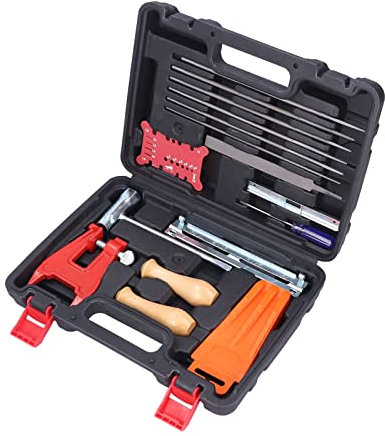 Kit d'affûtage de chaîne de tronçonneuse de qualité supérieure, 16 pièces de qualité Outil de polissage de chaîne de tronçonneuse complet Robuste et polyvalent avec des verrous simples pour