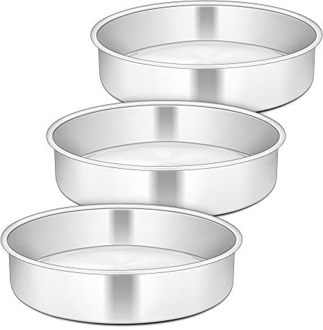 Herogo,Juego de 3 moldes redondos de acero inoxidable para tartas, moldes de 3 capas, moldes para tartas para cumpleaños, 5 cm de profundidad y diseño sin costuras, duradero y apto para lavavajillas