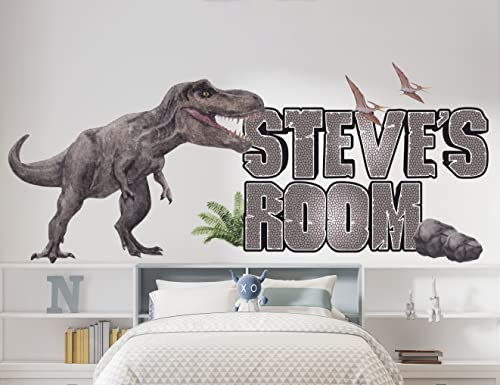 Dinosaur Wall Mural for Boys Room - Personalised Name Stickers - Dinosaur Wallpaper - Customizable Room Decoration - Dinosaur Wall Sticker - Dinosaur Stickers for Wall - Dinosaur Bedroom Accessories