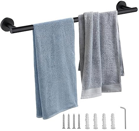 ZXShow Towel Rail Wall Mounted Matt Black 30 cm Stainless Steel Towel Rail Hand Towel Holder Single Towel Bar Rail Rack Screws Mounting Dish Cloths Hanger for Bathrooms Kitchen