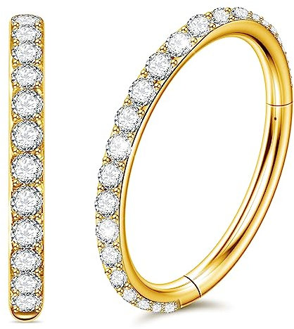 Nasenpiercing Ring 316L Chirurgenstahl, Septum Piercing Nasenring Gold 16g 6mm, Conch Piercing Ring Gold Daith Piercing Ohr Nostril Piercing Ring, Helix Piercings Gold mit Zirkonia Körperschmuck