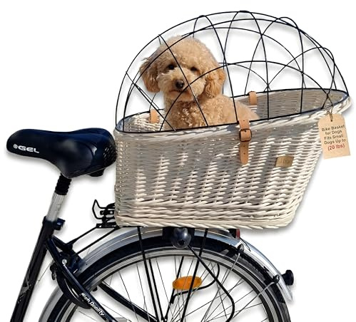 Wiklibox Wicker Handmade Bicycle Luggage Rack Dog or cat Carrier in Natural Color with Cotton Cushion