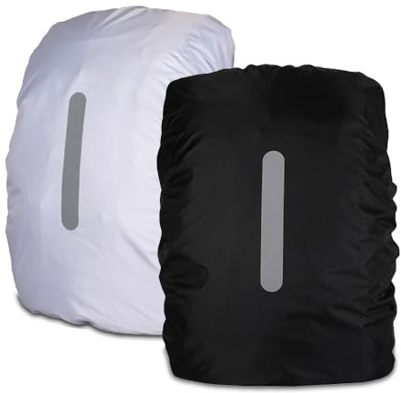 TRKETK 2 Stück Wasserdichte Regenhülle für Rucksack, Reflektierende Rucksackhülle mit Verstellbarem Kreuzschnallengurt 30 l–40 l Faltbare Staub- und Schneehülle für Wandern Camping Touren Outdoor