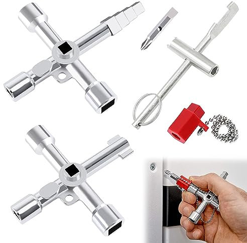 GUOYOU 3 Piezas Llave Triangular Llave Multifuncional de 4 Puntas Llave Triangular Universal Llave Contador Agua Llave de Cruzada Utilidad para Ascensores Contadores de Agua Gas y Electricidad