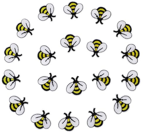 20 PCS Bee Embroidered Patches Cute Fabric Tiny Iron On Embroidered Applique Decoration Bee Buttons Sewing Patches for Shirts, Jackets, Jeans, Hats, Backpacks, Clothes DIY