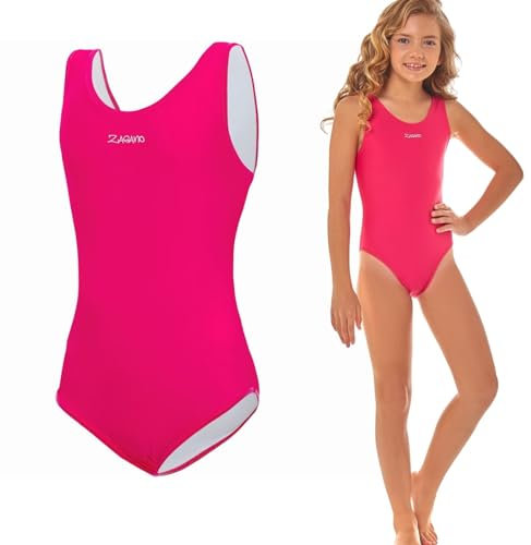 Zagano Badeanzug Mädchen 7003 - badeanzüge für Mädchen -swimsuite for Girls - Bademode für Mädchen, Badeanzug Kinder UV-beständig Schwimmanzug Kinder pink Gr. 158