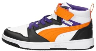 PUMA Rebound V6 Mid AC+ PS, Sneaker, White-Orange GLO Black, 31.5 EU