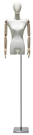 CVNIMV Weiblicher Torso-Körper, Dummy-Modell-Display, höhenverstellbar, Schneiderpuppe mit drehbarem Kopf und Holzarmen zur realistischen Präsentation von Kleidung, 4 Stile