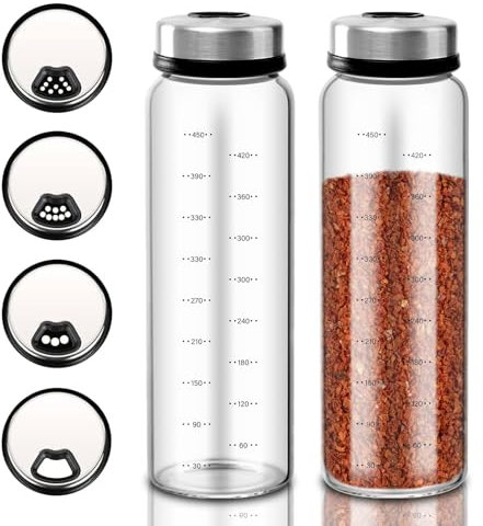 2 Stück 500ml Gewürzgläser Set, Gewürzstreuer Von Kapazität Ist 500ml, Gewürzdosen Langlebig und Robust, Geeignet Für Die Lagerung Von Gewürzen Wie Salz Zucker Pfeffer und Chilipulver