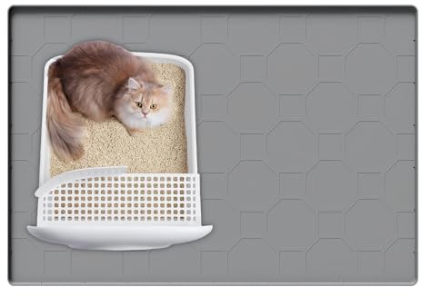 GOEDCH Kattlåda: 80 x 56 cm silikon kattsandsmatta, grå kattmatta kattlåda vattentät, matta kattlådeunderlägg, kattlådematta halkfri, silikonmatta, lätt att rengöra