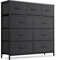 CubiCubi Chest of Drawers with 9 Drawers, Bedroom Drawers, Fabric Dresser with Wooden Top and Handles, Sturdy Steel Frame, Large Storage Space for Bedroom, Living room, Closet, Black