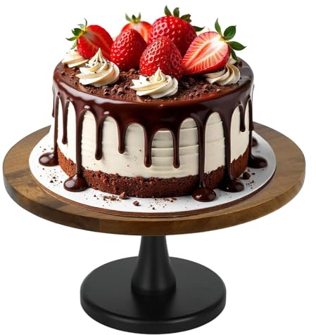 BSDLZCH 12 Inch Cake Stand, Acacia Wood Cake Display Stand, 30cm | Natural Wooden Dessert And Cupcake Display Plate,Cake Pedestal For Wedding, Birthday, Afternoon Tea And Party Decor