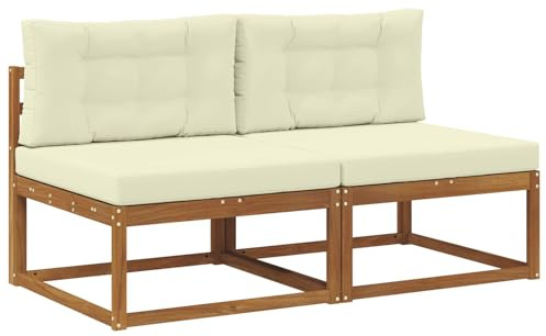 vidaXL Outdoor Mittelsofa mit Kissen 2 Stück Natur Massivholz Akazie, Balkon, Moderne Gartenmöbel, Modulares Outdoor-Design, Langlebiges Sofa, Flexible Wohnkonfiguration