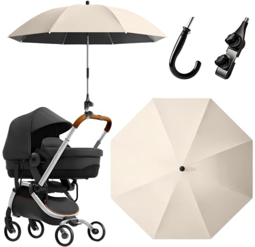 Sonnenschirm Kinderwagen UV Schutz 50+, ⌀ 89 cm UV Schirm Kinderwagen Sonnenschirm mit Flexibler Universalhalterung, 360° Schwenkbare Position für Maximalen Sonnenschutz