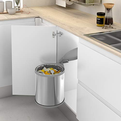 Menage Confort Cubo de basura redondo y giratorio con apertura automática para armario de cocina - Capacidad 13L - Acero Inoxidable