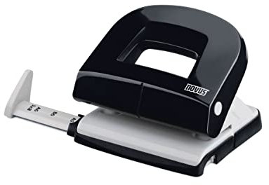 Novus E 216 Locher (16 Blatt Lochleistung, mit Anschlagschiene, für Büro und Schreibtisch) schwarz glänzend