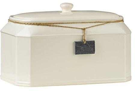 Premier Housewares Rural Touch Dolomite Bread bin Tagged Biscuit Tin with Lid Biscuit Jar Crock Bread Basket Bread Storage Cream 23H x 35W x 24D cm, 14 x 8 x 8