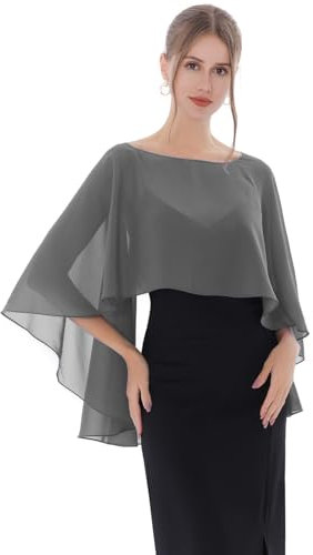 Baoqiya Zafala Hochzeit Stola Damen Achselzucken Chiffon Braut Stola and Schal Brautkleid Abendkleid für Hochzeit Abend Gala (Dunkelgrau)