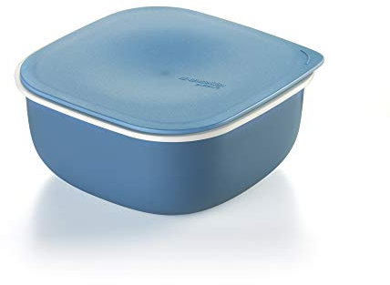 Guzzini Re-Generation, Contenitore Quadrato con Coperchio in Materiale Plastico Riciclato, 16.7x16.7X h 7.6 cm, Made in Italy-Azzurro Polvere, 1 Litro