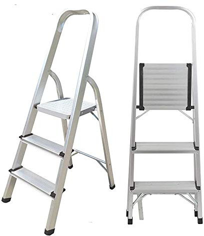 Escabeau en Aluminium De 3 Marches Marche Pied Pliant Hauteur 58cm Echelle avec Pieds Anti Dérapant Max 150Kg (3 marches)