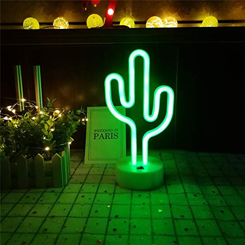 CHAW Cactus Led Letreros de Luz de Neón Luces con Pedestal Decoración de La Habitación Lámparas de Cactus Luz de Neón para La Habitación de Los Niños Dormitorio Fiesta de Halloween