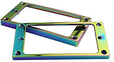 Guyker Flat Metal Humbucker Pickup Mounting Ring Set - Bridge Neck Pickups Cover Frame Replacement Part for Electric Guitar or Precision Bass(2PCS, Chameleon Rainbow)