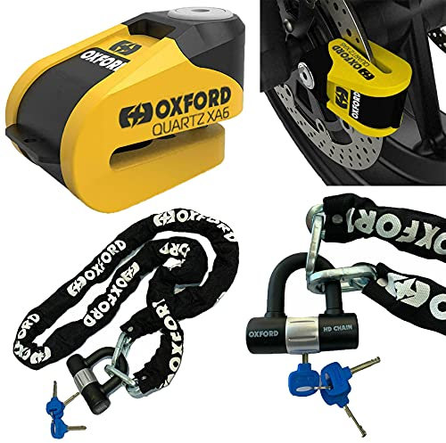Oxford Security Quartz XA6 Yellow Disc Lock (6mm) + Oxford HD Chain 1.5 metre OF159 Black (Yellow Black)