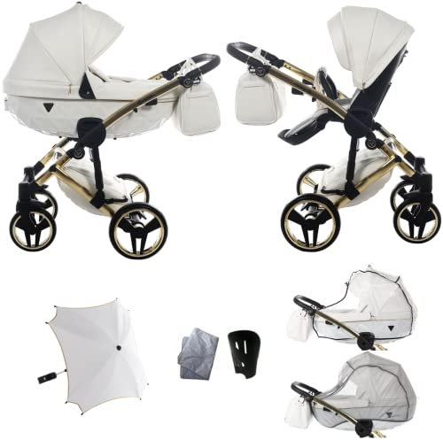 Neu! Original Junama Diamond Individual Line v2 Modulsysteme Kombikinderwagen 2in1 Exclusive Prams (04 Weiß Gold)