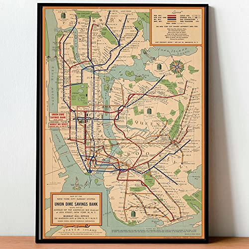 TANYANG Vintage Wandkunst U-Bahn Karten Leinwand Gemälde New York City Poster Hd Drucke Stil Wanddekoration Wohnzimmer Dekoration 50X70Cm Kein Rahmen