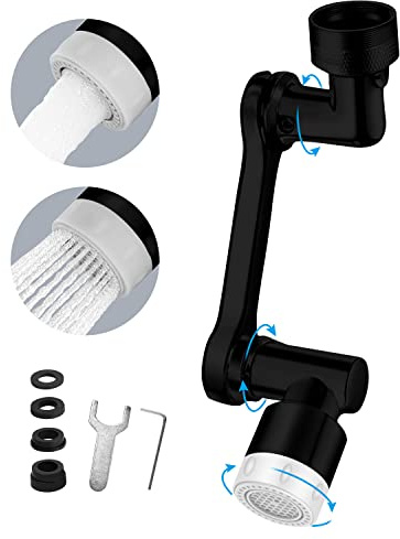 XINMENG Rallonge de robinet aérateur pivotant à 1440° - Adaptateur de robinet universel avec 2 modes de sortie d'eau - Tête de pulvérisation pour robinet de salle de bain - Économie d'eau - Noir