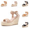 Hitmars Sandalias Mujer Verano Plataforma Alpargatas de Cuña Comodas Zapatos Tacón Esparto Sandalias con Hebilla Espadrilles Moda Beige 42 EU